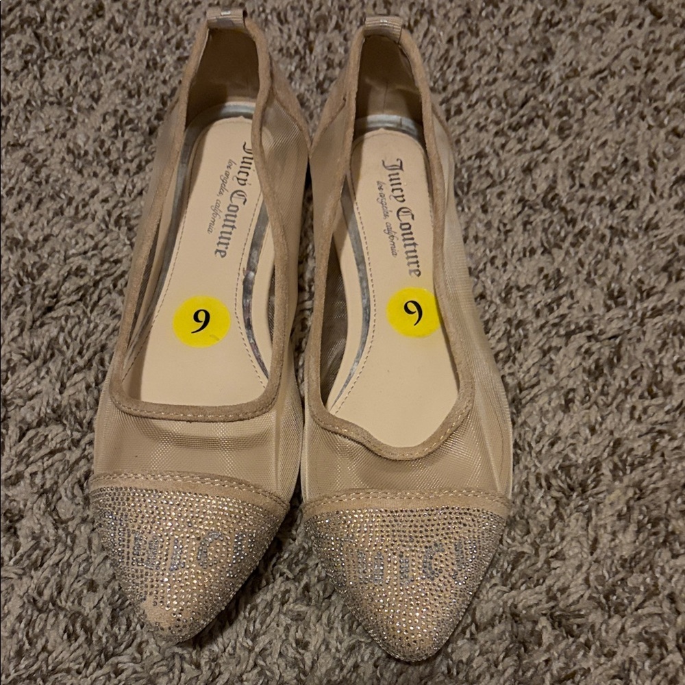 Juicy Couture Beige Crystal-Embellished Pointed Toe Flats